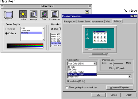 Illustration: Windows and Macintosh monitor control panels