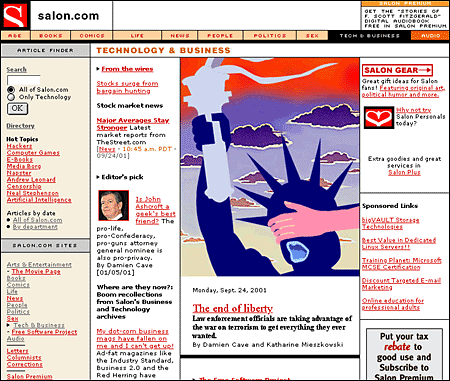 Screen shot: Rich graphics and navigation on Salon page