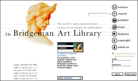 Screen shot: Graphic theme on Bridgeman Art Library home page