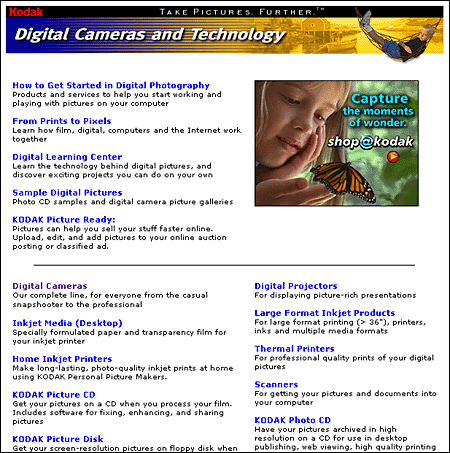 Screen shot: Table of contents on Kodak page
