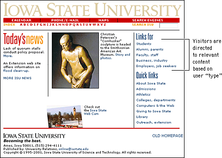 Screen shot: Path-based home page on Iowa State University site