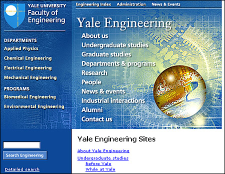 Screen shot: Splash screen on Yale Engineering site