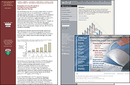 Screen shot: Three pages from the Yale University School of Medicine site