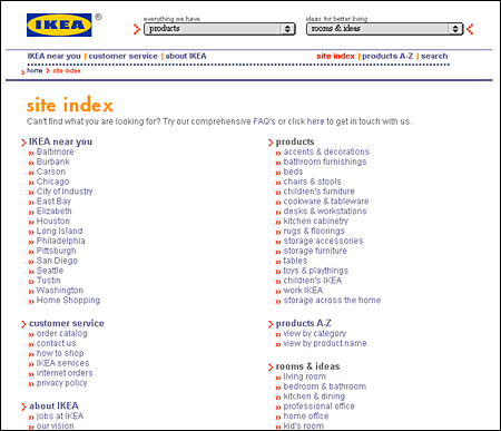 Screen shot: IKEA site index