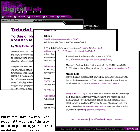 Screen shot: Related links at bottom of Digital Web Magazine Tutorial page