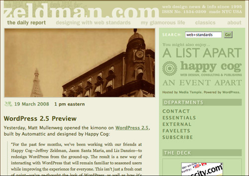 A screen capture of Jeffrey Zelman's zeldman.com blog site.