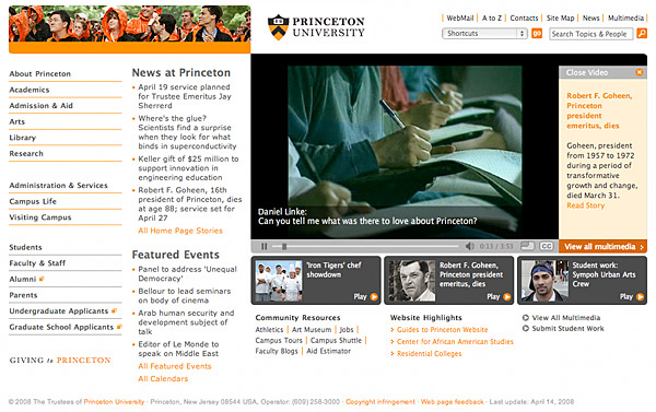 A web page from Princeton University, showing a video with equivalent text for the narration of the video.