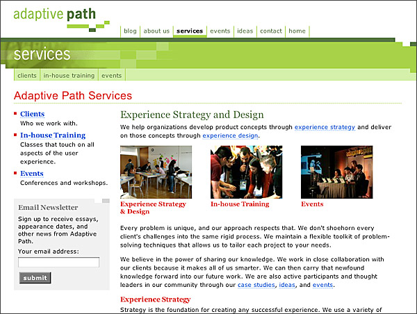 Screen capture from the Adaptive Path web site.