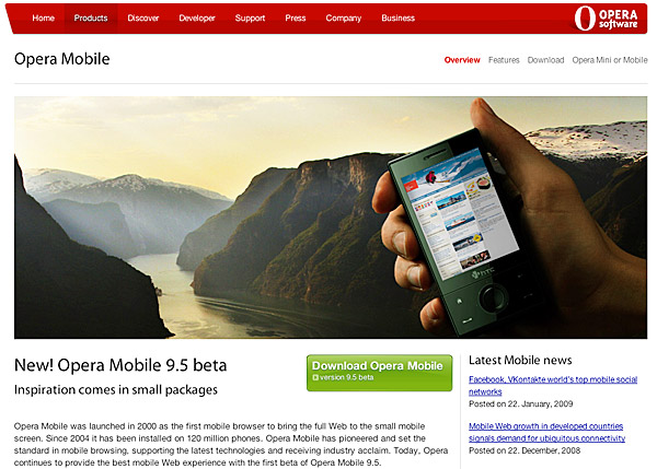 A page on mobile web browsing from the Opera web site.