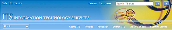 Screen shot of a Yale site with a search box in the upper right of the page header.