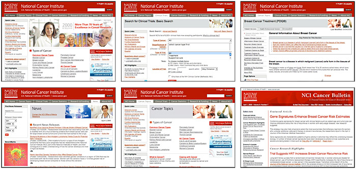 Six stylistically consistent screen from the National Cancer Institute site.
